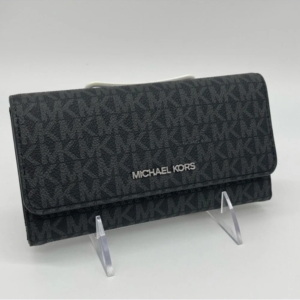 Michael Kors Trifold Wallet Black Signature - Picture 2 of 8